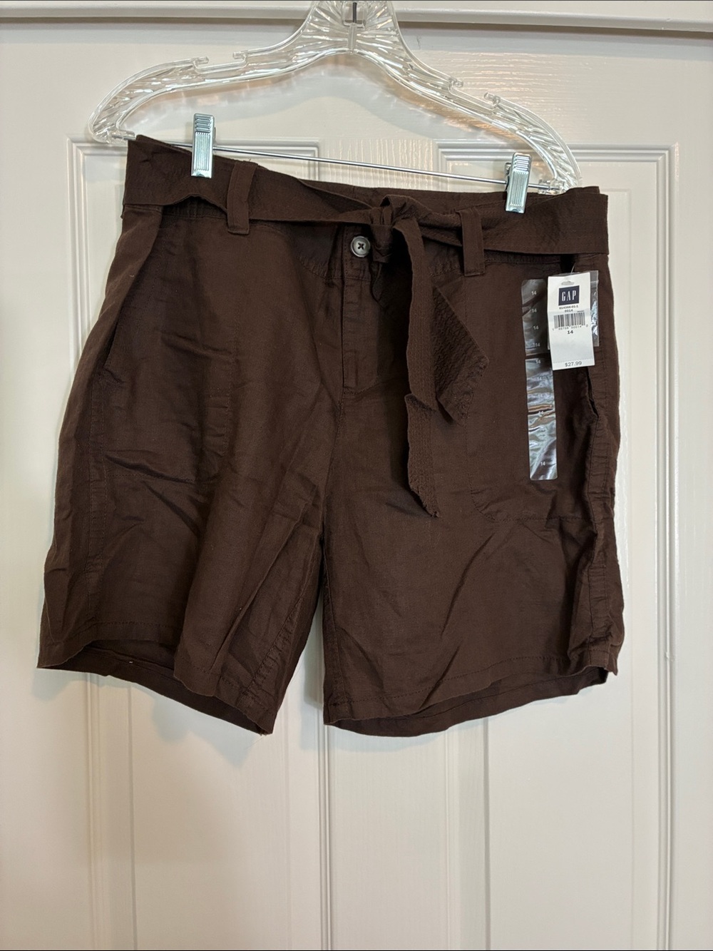 GAP Women’s Dark Brown Linen-Blend Flat Front Shorts with Tie Belt